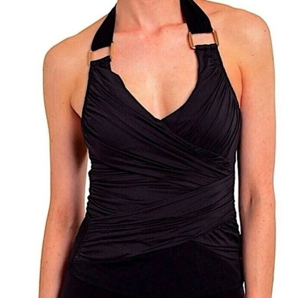 Spanx Black Whittle Waistline Halter Tankini Top 10